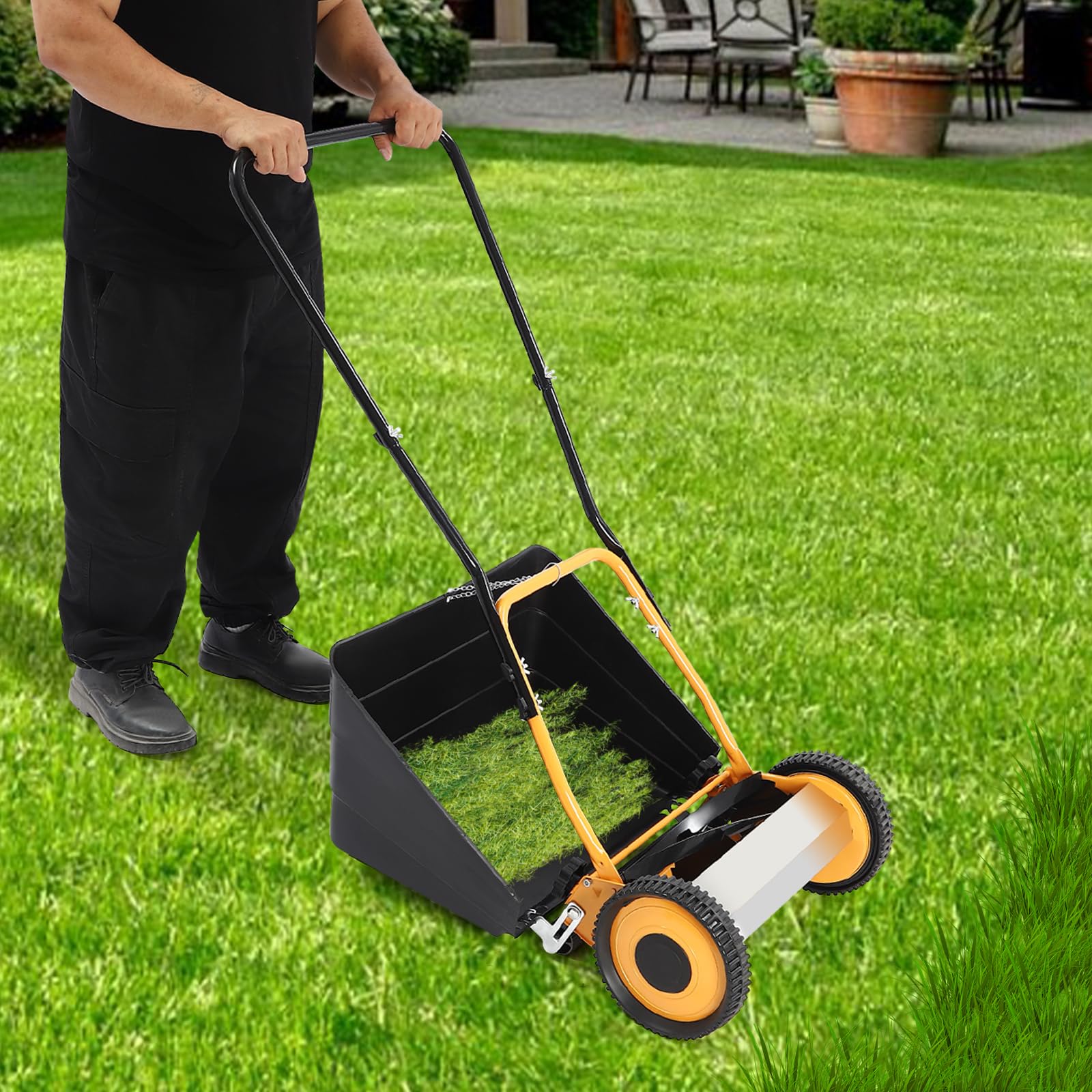 Cortacésped manual de 12 pulgadas con bolsa de recogida de 23 litros, 5 cuchillas para césped, suelo, jardín, césped, parques, campos de golf, aceras, entradas
