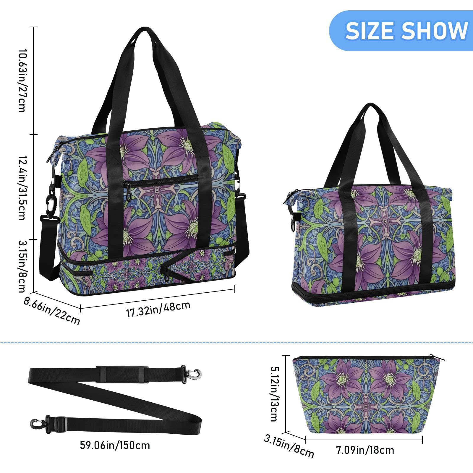 William Morris Gepäck-/Reisetasche, Tragetasche mit verstellbarem Gurt, für Flugzeugreisen, 2-teiliges Set, Lila