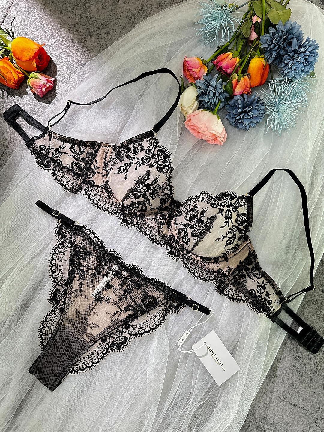 Sexy Lingerie Set for Women,Floral Embroidery Lace Lingerie Set 2 Piece - Image 4