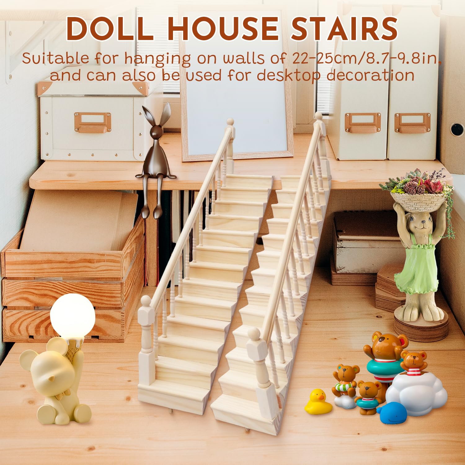 Escaleras en Miniatura de Madera, 1:12 Escala Modelo de Escalones de Madera Escalero para Casa de Muñecas con Barandilla para Decoraciones de Micropaisajes (Derecha)