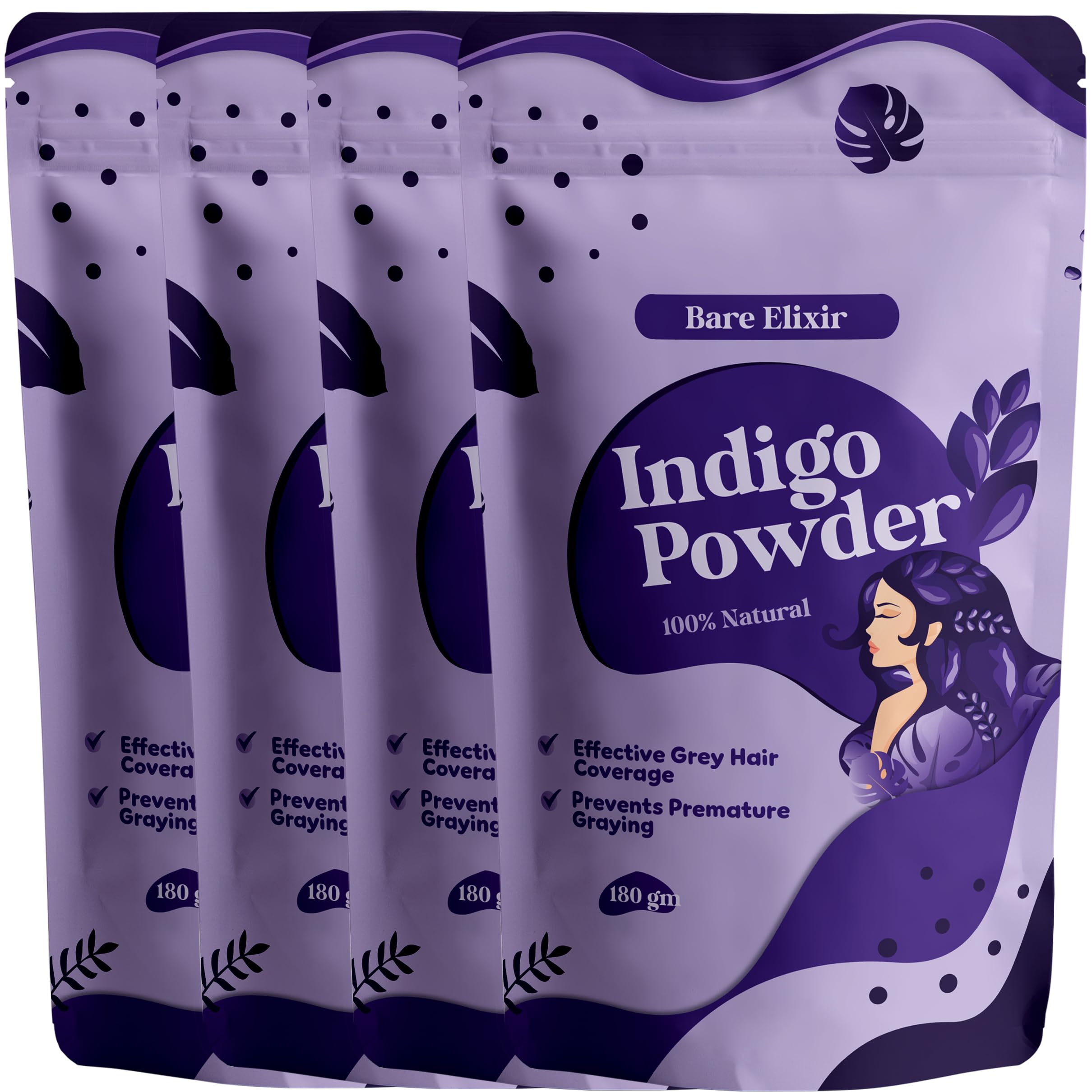 Bare Elixir 100% Natural Organic Indigo Powder for Hair - 180g | Effective Grey Hair Coverage, Promotes Hair Growth & Strength, Chemical-Free Hair Dye | Ideal for Deep Conditioning & Reducing Hair Fall (Pack of 4, 180gm)-image-22