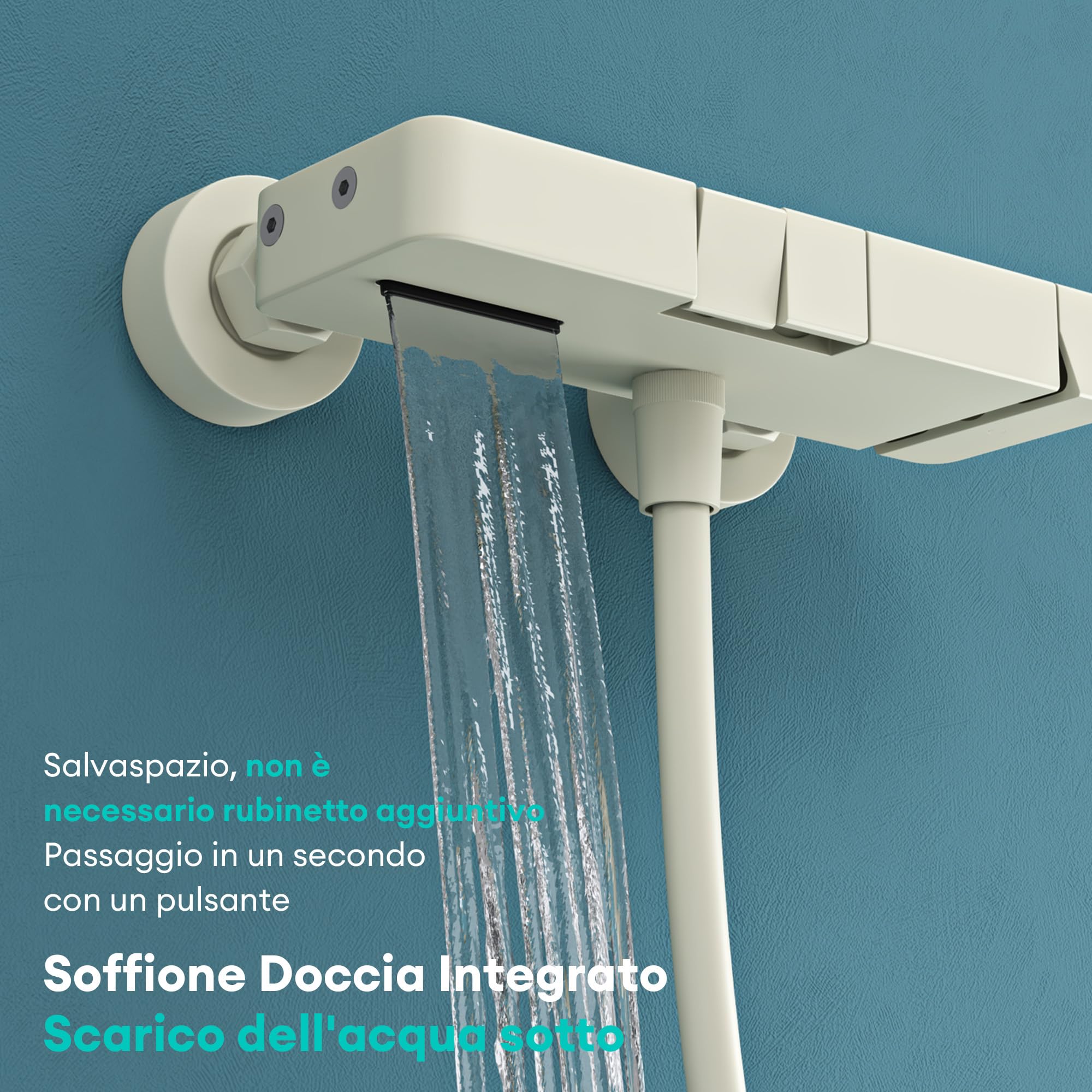 Mai & Mai Soffione Doccia con 3 Modalità, Doccino per Doccia con Tubo Flessibile da 1.5m, Telefono Doccia Universale Facile da Installare, Bianco Crema, Duschsystem10