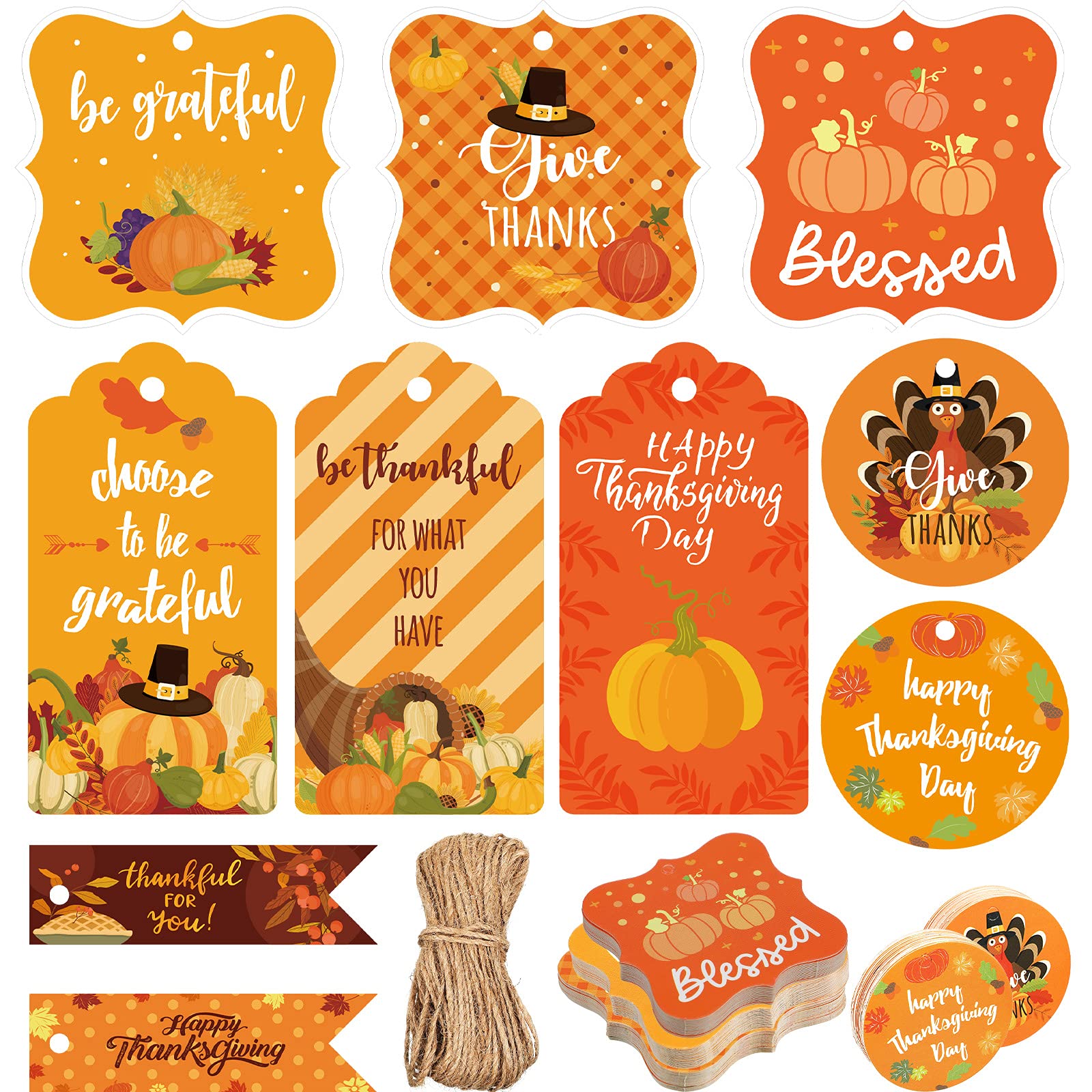 200 Pieces Happy Fall Gift Present Tags with 20 Meters Rope Thanksgiving Hanging Sign Tags for Thanksgiving Autumn Wedding Holiday Party Gifts Favors ...