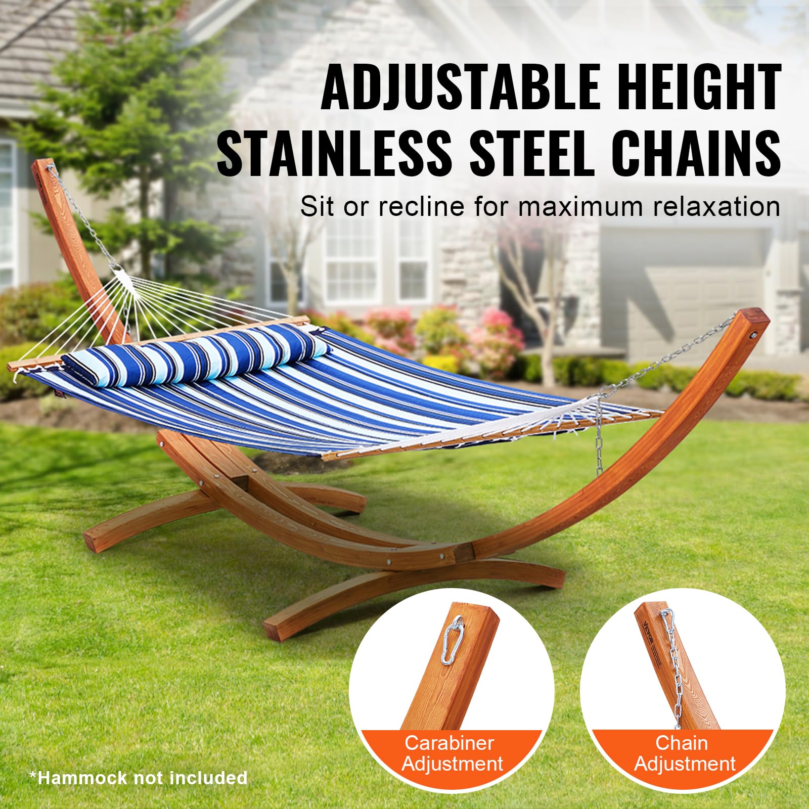 VEVOR Support de Hamac en Bois, Charge 215 kg, Cadre Universel pour Hamacs 2,8-3,9 m, Réglable