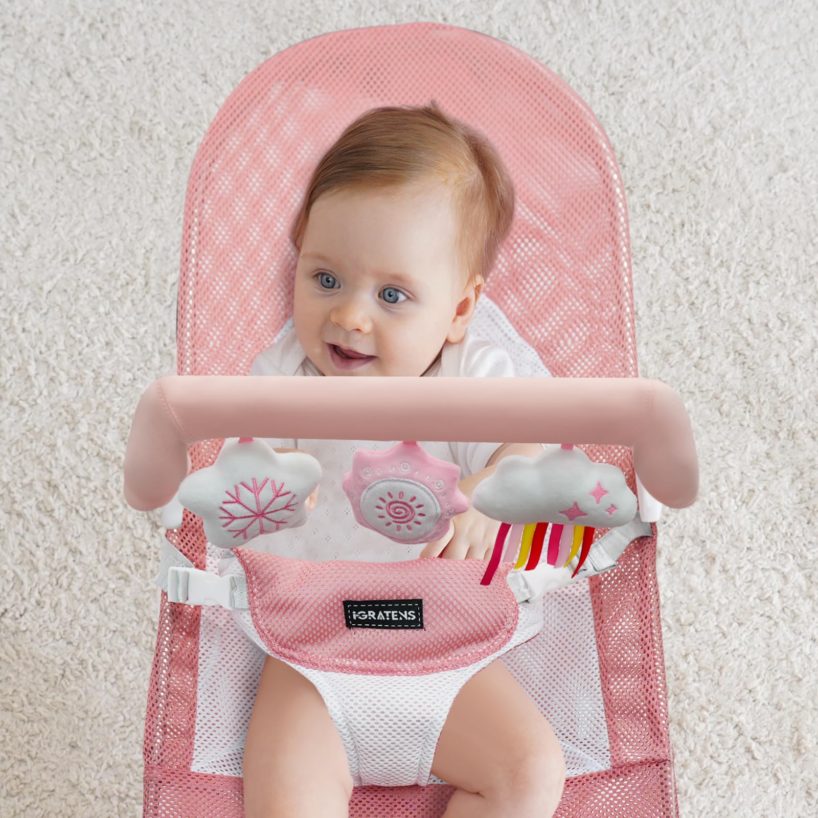 iGRATENS Baby Bouncer Toy Bar, Toy Bar for Baby Bouncer Bliss and Balance Soft with 3 PCS Cute Sensory Toys - Image 2