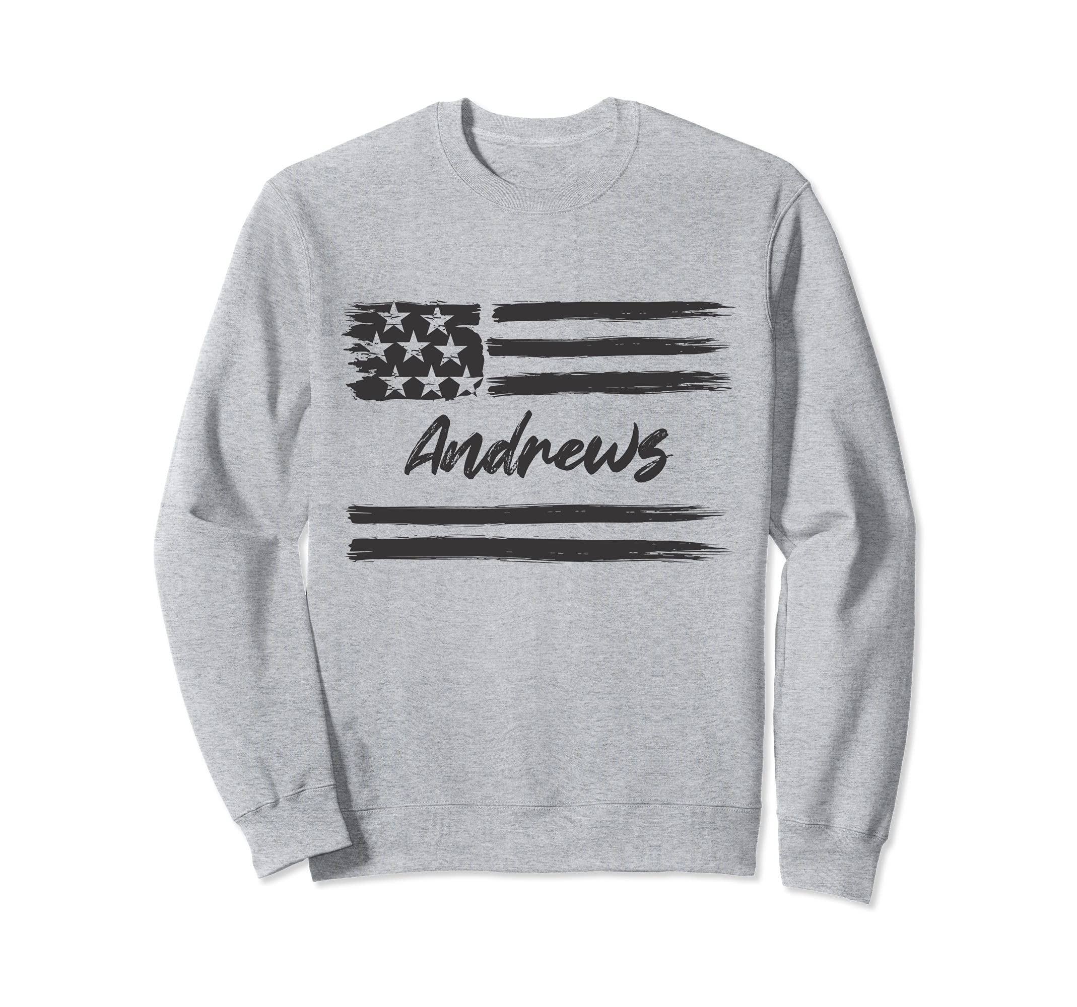 Andrews - Personalized Name, Stars and Stripes, USA Flag Sweatshirt, Grey