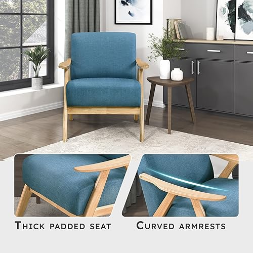 Miniatura 87 de Lexicon Silla decorativa moderna de mediados de siglo con marco de madera maciza en acabado de nogal, sillón tapizado para sala de estar, cojín de