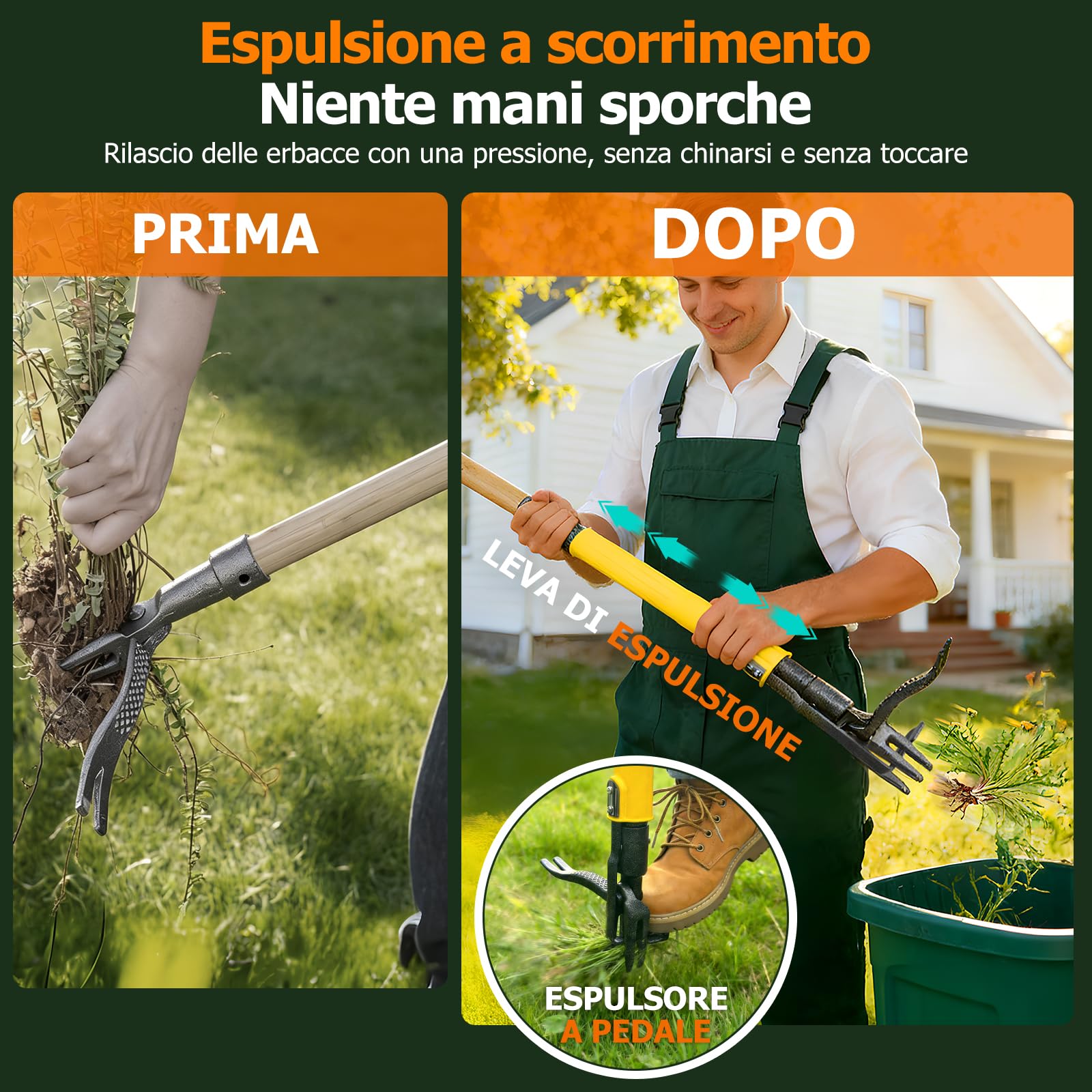 Estirpatore per Erbacce Attrezzo da Diserbo 109 cm con Sistema di Espulsione a Scorrimento