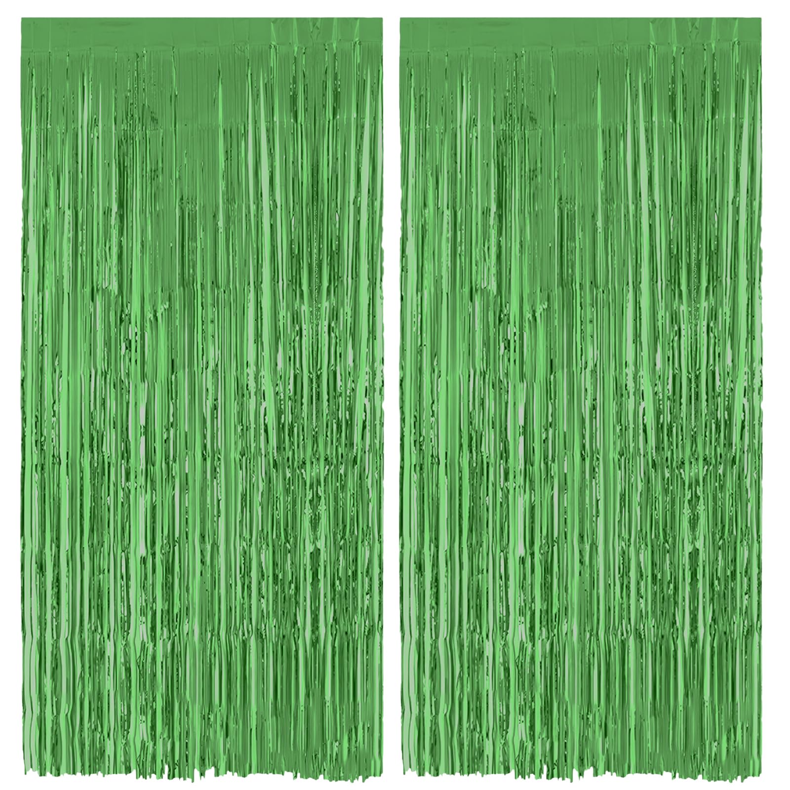 2 szt., 1 x 2 m, zasłona z frędzlami z folii aluminiowej, do zawieszania drzwi, serpentyny imprezowe, dekoracje na przyjęcie urodzinowe, ślub, Boże Narodzenie, tło fotograficzne, zielone