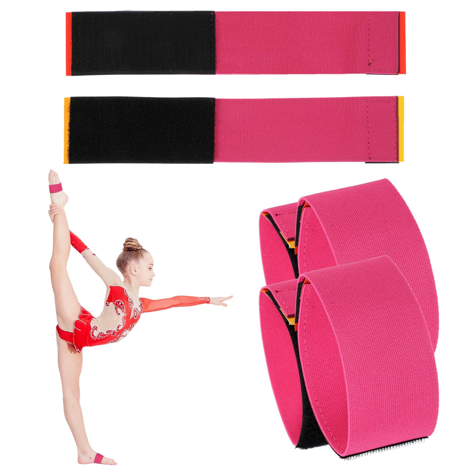 2 Pairs Gymnastics Sticky Toes, Ankle Straps Tumbling Trainer, Back Handspring Training Strap for Cheer, Dance, Gymnastic Practice, Adjustable Elastic Foot Bands for Back Flip, Tuck, Handspring (Pink)