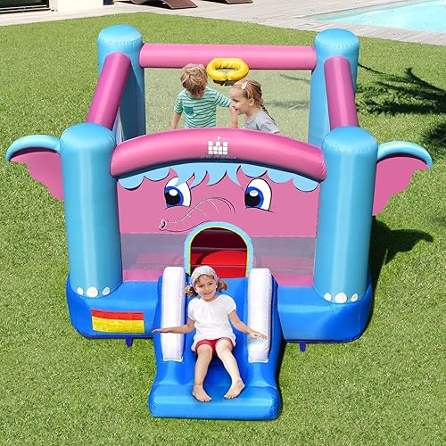 Miniatura 8 de Costzon Casa inflable de rebote con temática de elefante, casa inflable para niños, para fiestas en interiores y exteriores, diversión familiar con