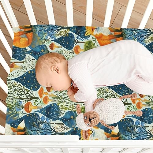 Miniatura 8 de Kigai Fitted Crib Sheet for Boys Girls,Mushroom Fox Jersey Knit Baby Sheet for Standard Crib and Toddler Bed Mattresses, Cozy Soft Breathable, 28 x