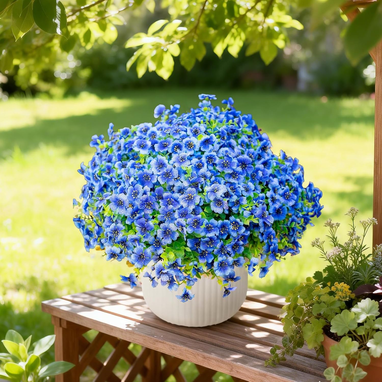 Artificial Flowers for Outdoors, 12 Bundles Fake Daisy Flowers Spring Decor, UV Resistant Faux Flower Daisy with Eucalyptus for Garden Porch Planter Box (Mix Pink Red Purple Yellow)