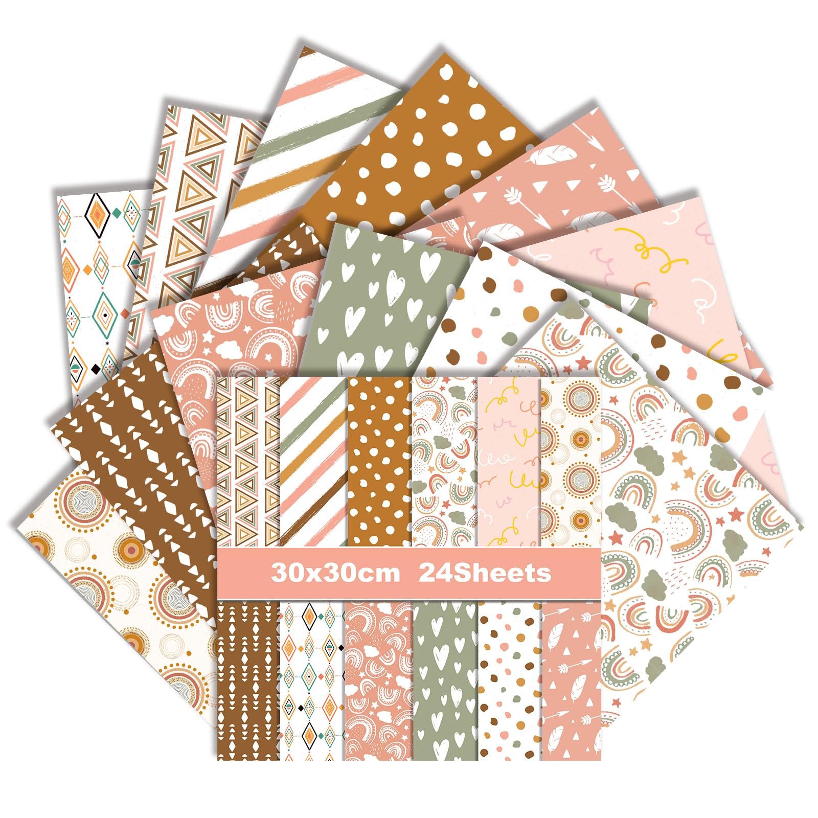 24 Sheet Scrapbook Paper, 12x12 Inch Double Sided Boho Print (C)