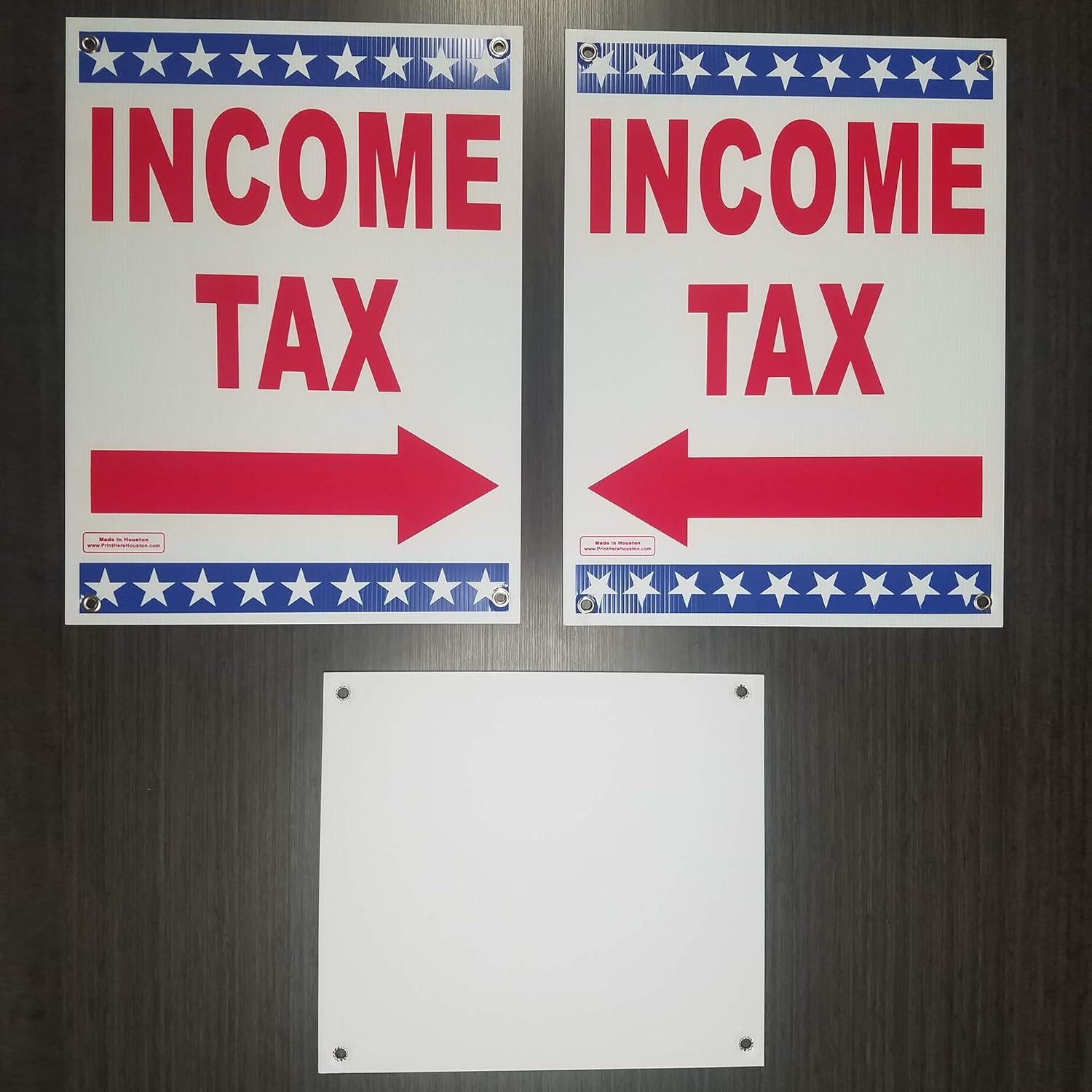 Up To 50% OFF INCOME TAX w/ Directional Arrow Sandwich Board 18 x 24 Red & Blue on White Sign printed 2-Sides Signage Kit