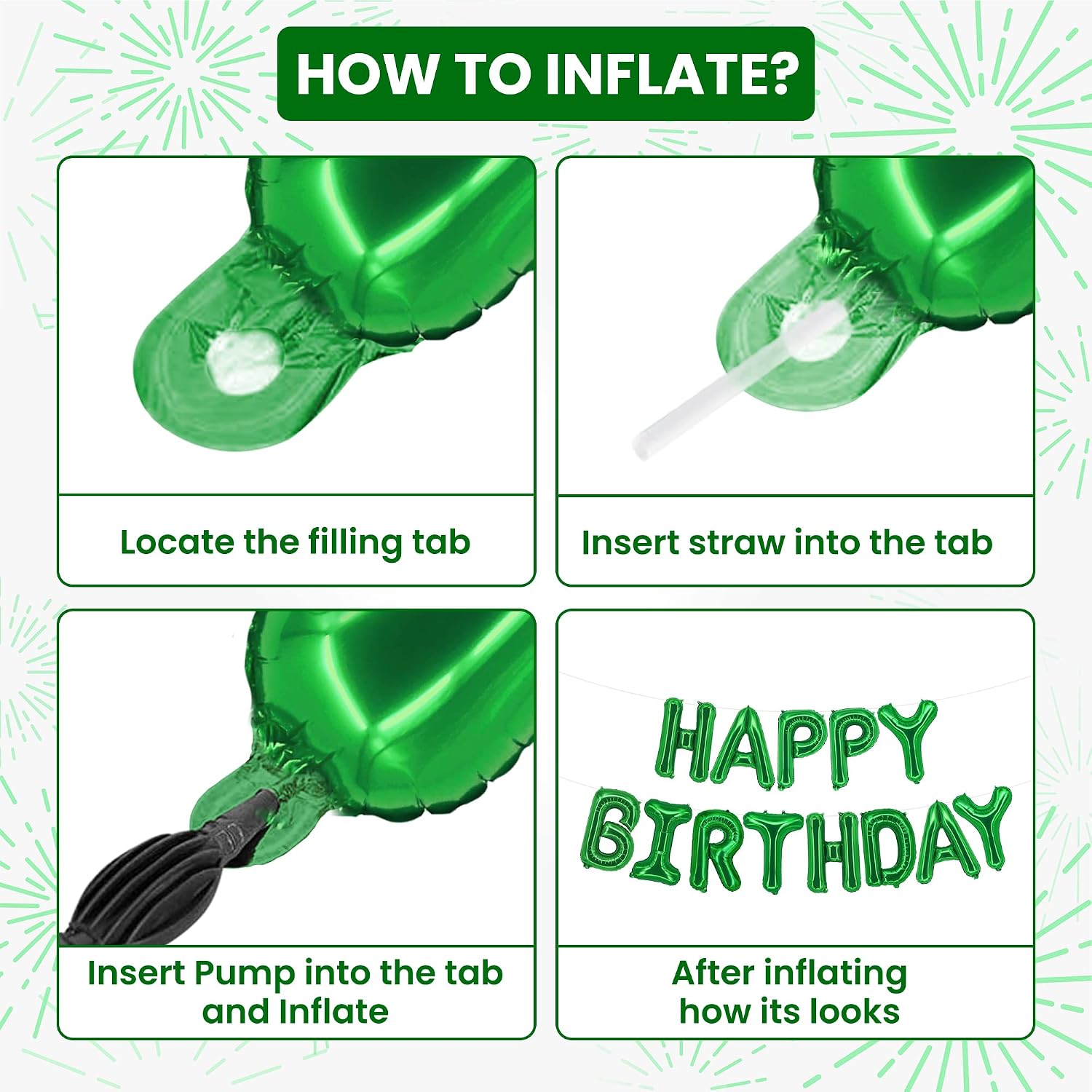 KatchOn, Green Happy Birthday Balloons Banner 16 Inch Mylar Foil Letters Birthday Sign Banner Bunting Reusable for Girls Boys Kids & Adults Birthday Decorations and Graduation Party Supplies
