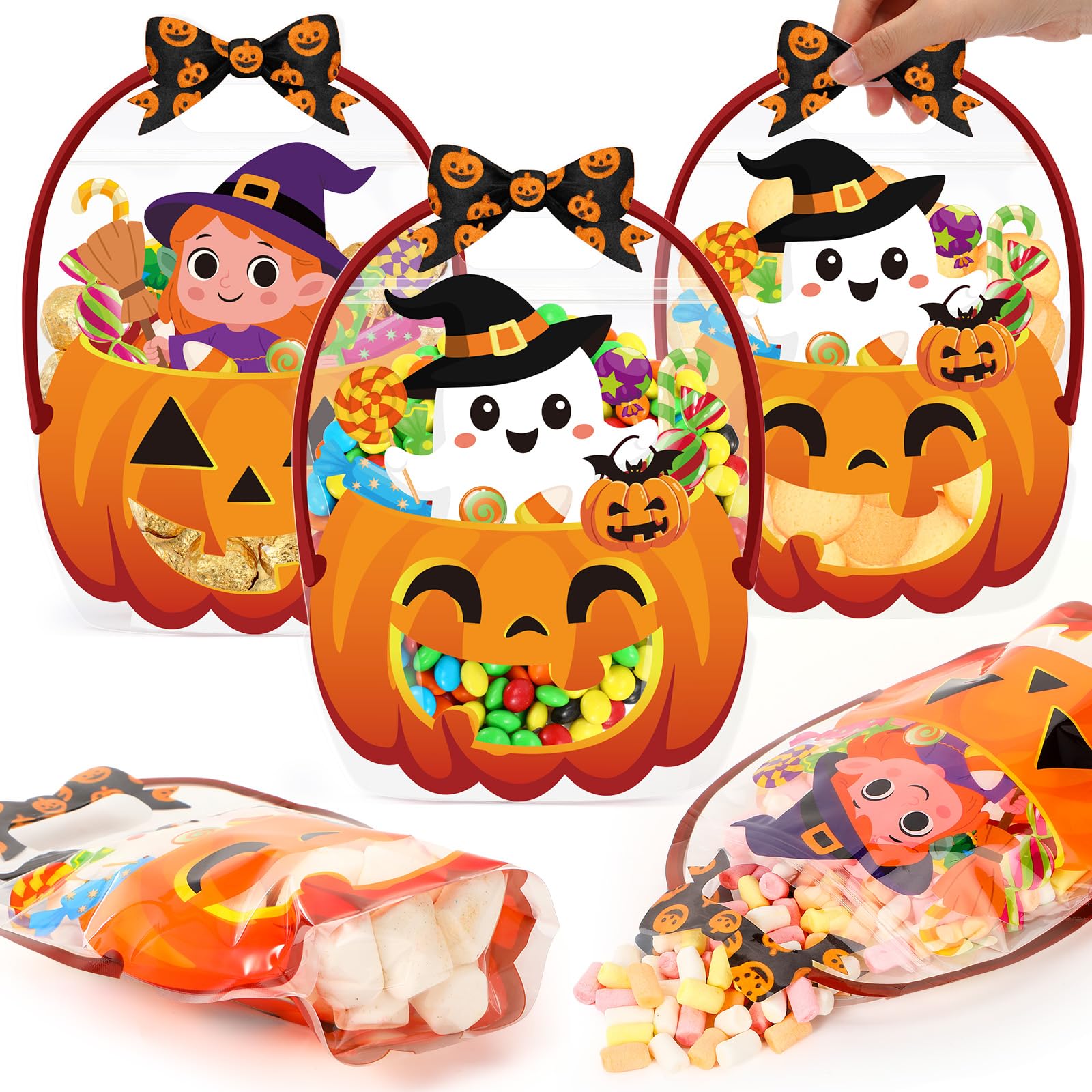 Fuutreo 25 Pcs Halloween Treat Bags with Handles, Witch Plastic