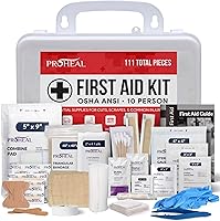 ProHeal OSHA Compliant 10-Person First Aid Kit, ANSI Class A Type III, 111 Pieces - Wall Mountable for Office, Home, Car, Construction