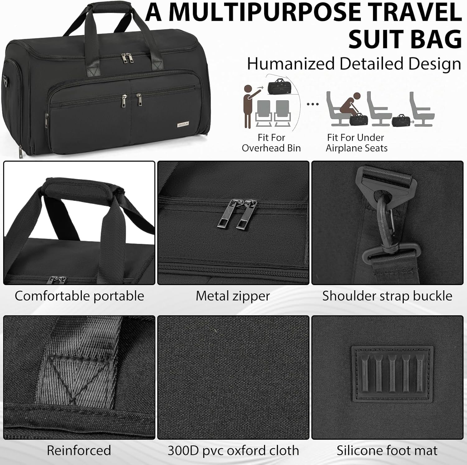 Borsa da viaggio pieghevole da appendere per viaggi d'affari, valigetta da ufficio con tracolla per uomo, nero, Nero , With Inner Pockets
