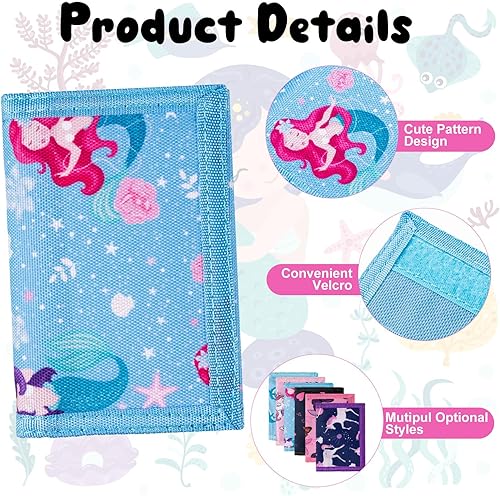 Vista 3 de Sweetude 12 carteras infantiles para niñas y niñas pequeñas con cremallera y cordón de dibujos animados de unicornio, sirena, mariposa, delfín