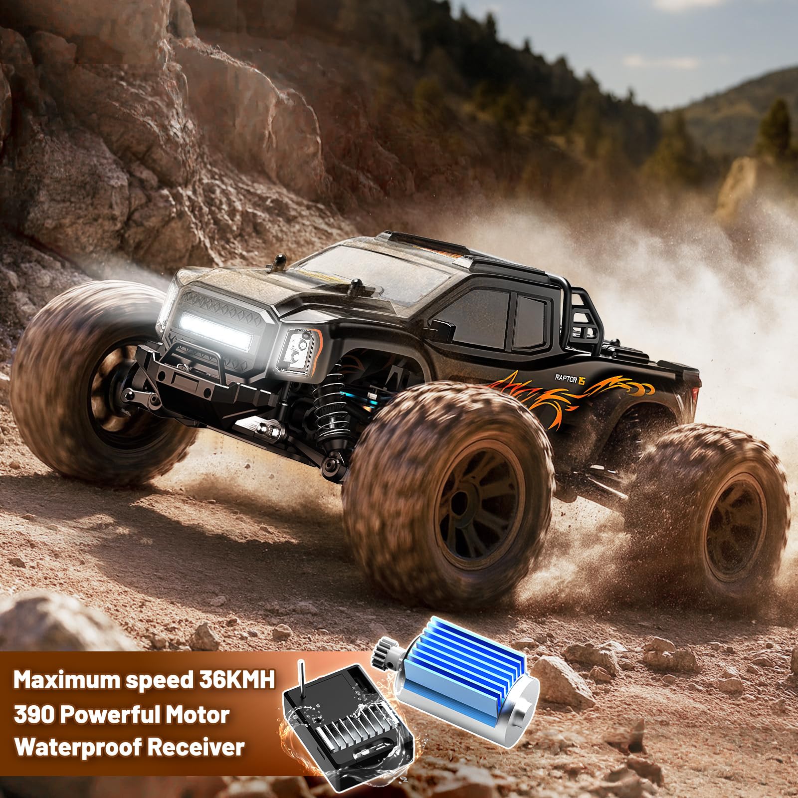 Ferngesteuertes Auto Erwachsene 1:16 RC Auto 4WD Offroad, 36 km/h High Speed RC Car All-Terrain Monstertruck Ferngesteuerter geländewagen mit 2.4GHz Fernsteuerung, Doppelter 7.4V 1500mAh Akku