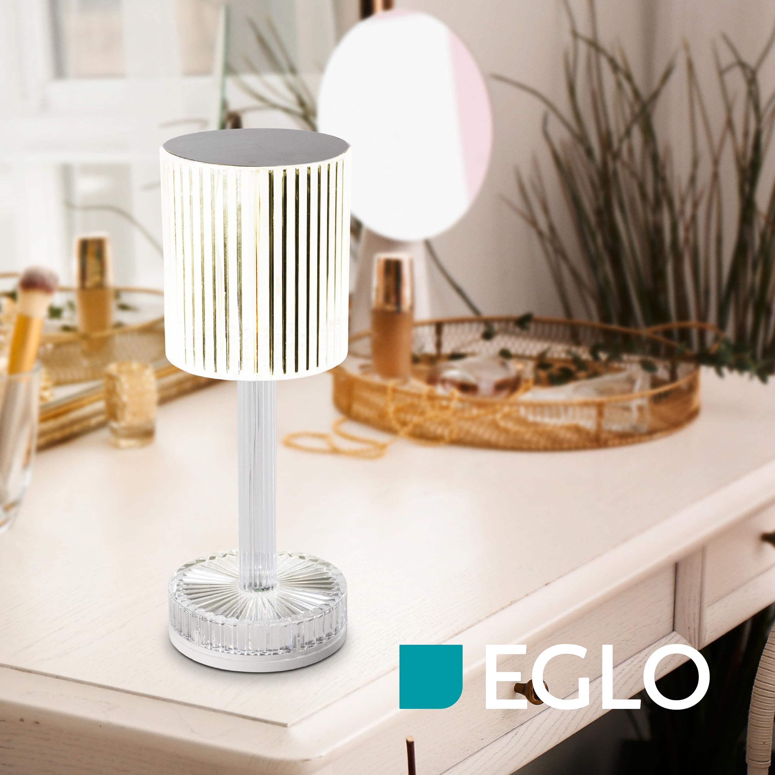 EGLO Lampada A Morsetto LED Ricaricabile – Braccio Flessibile, Touch Dimmerabile 3 Livelli, Per Letto, Scrivania E Ufficio, Colore Bianco