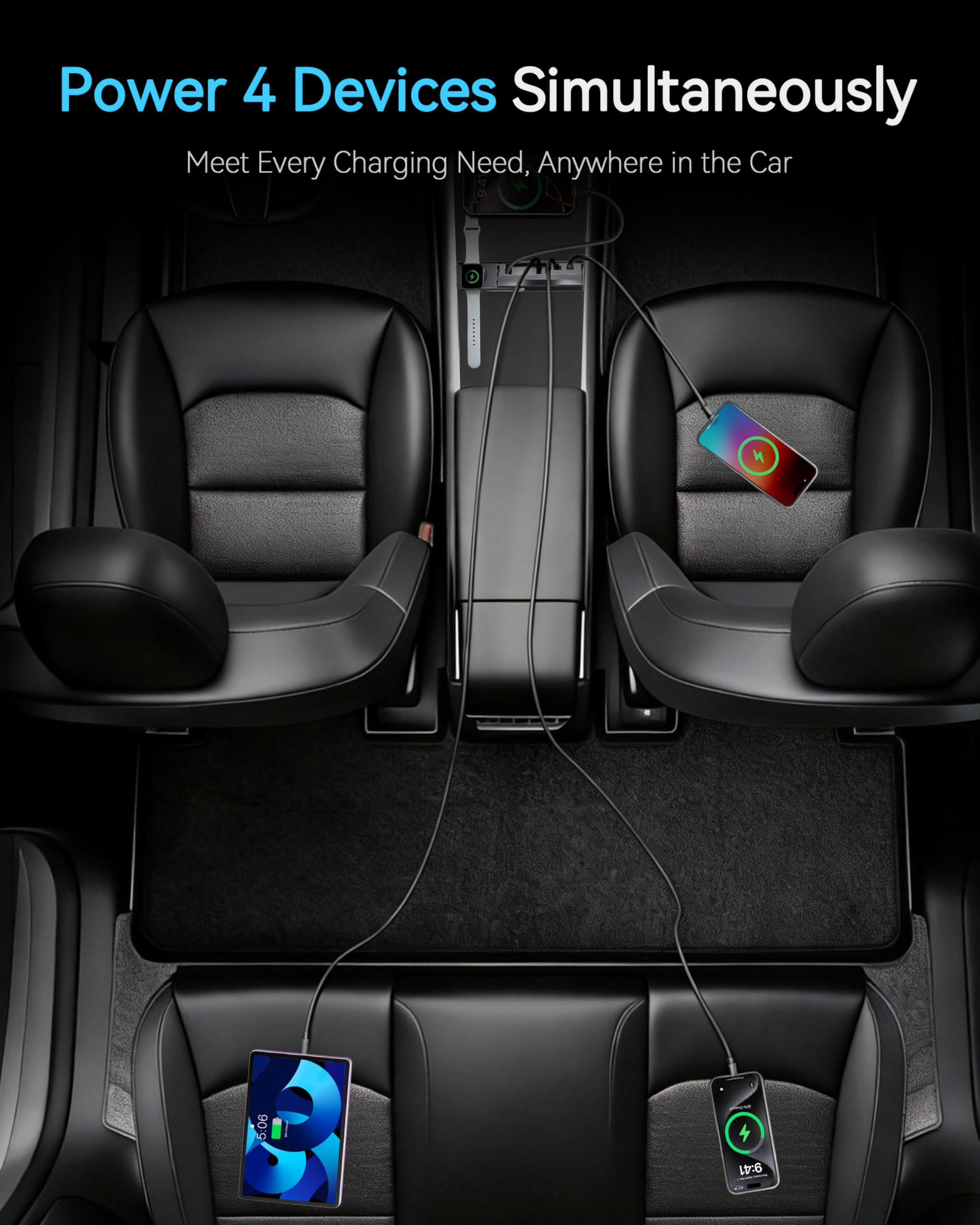 LOWEEY Hub USB per Tesla Model Y Juniper 2025-2026 e Model 3 Highland 2024-2026 Accessori, caricabatterie per telefono retrattile con pad magnetico e doppi adattatori, docking station per console