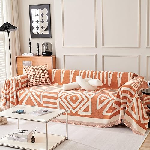 Miniatura 6 de VClife Bohemian Aztec Pattern Couch Cover for Sofa Large Couch Cover for 2 Cushion Couch Sofa Non Slip Chenille Sofa Cover for Sectional Couch White