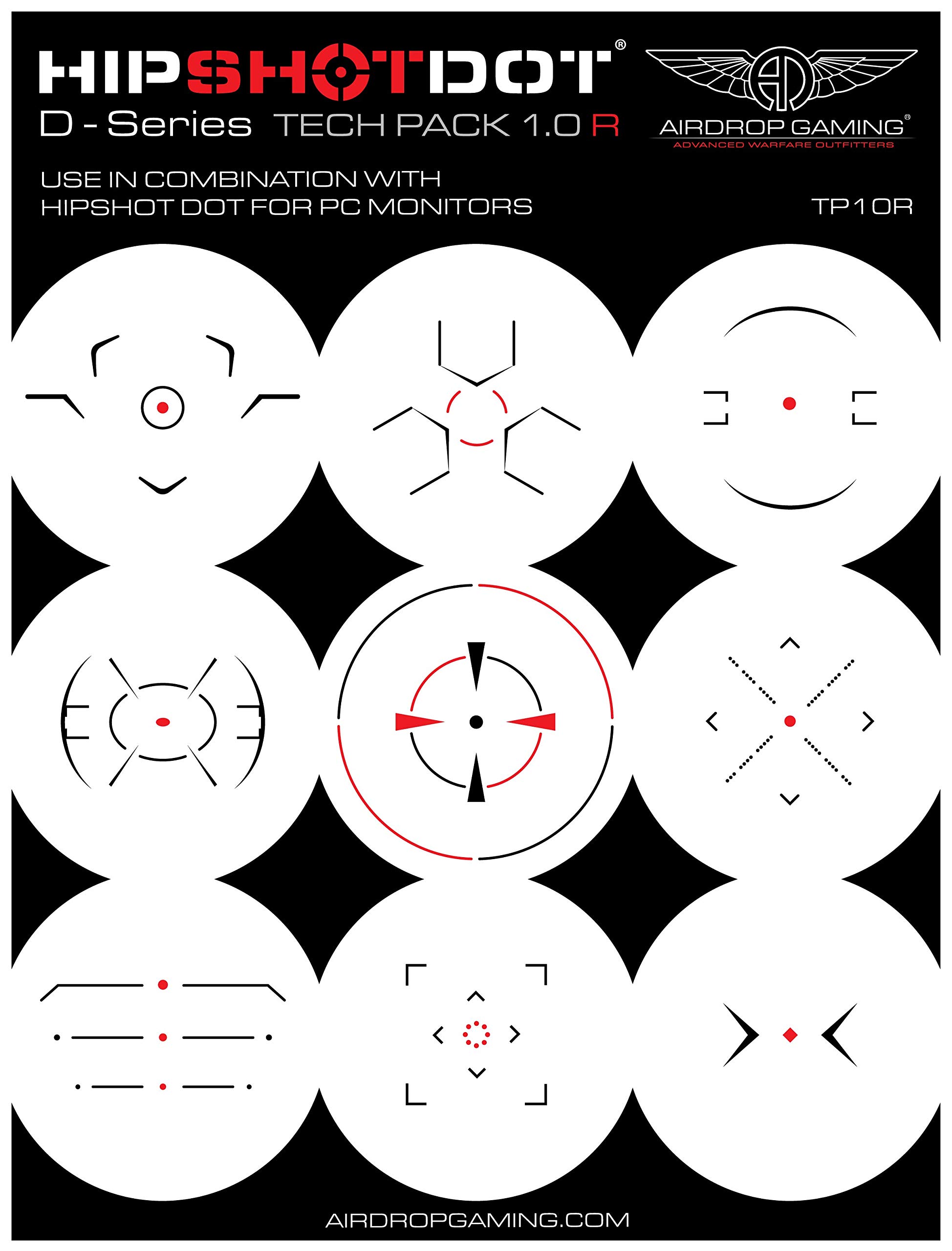 HipshotdotD-Series Tech Pack - Reusable Transparent Aim Sight Assist TV Decals - Gaming Television or Monitor Decal for FPS Video Games Compatible with PC, Xbox & PlayStation (1.0, Red)