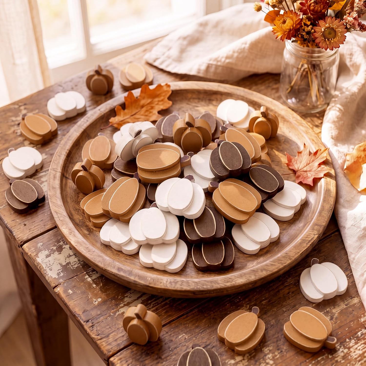 Amyhill 18 Pcs Halloween Ghost Decor, Halloween Wooden Ghost Bowl Fillers