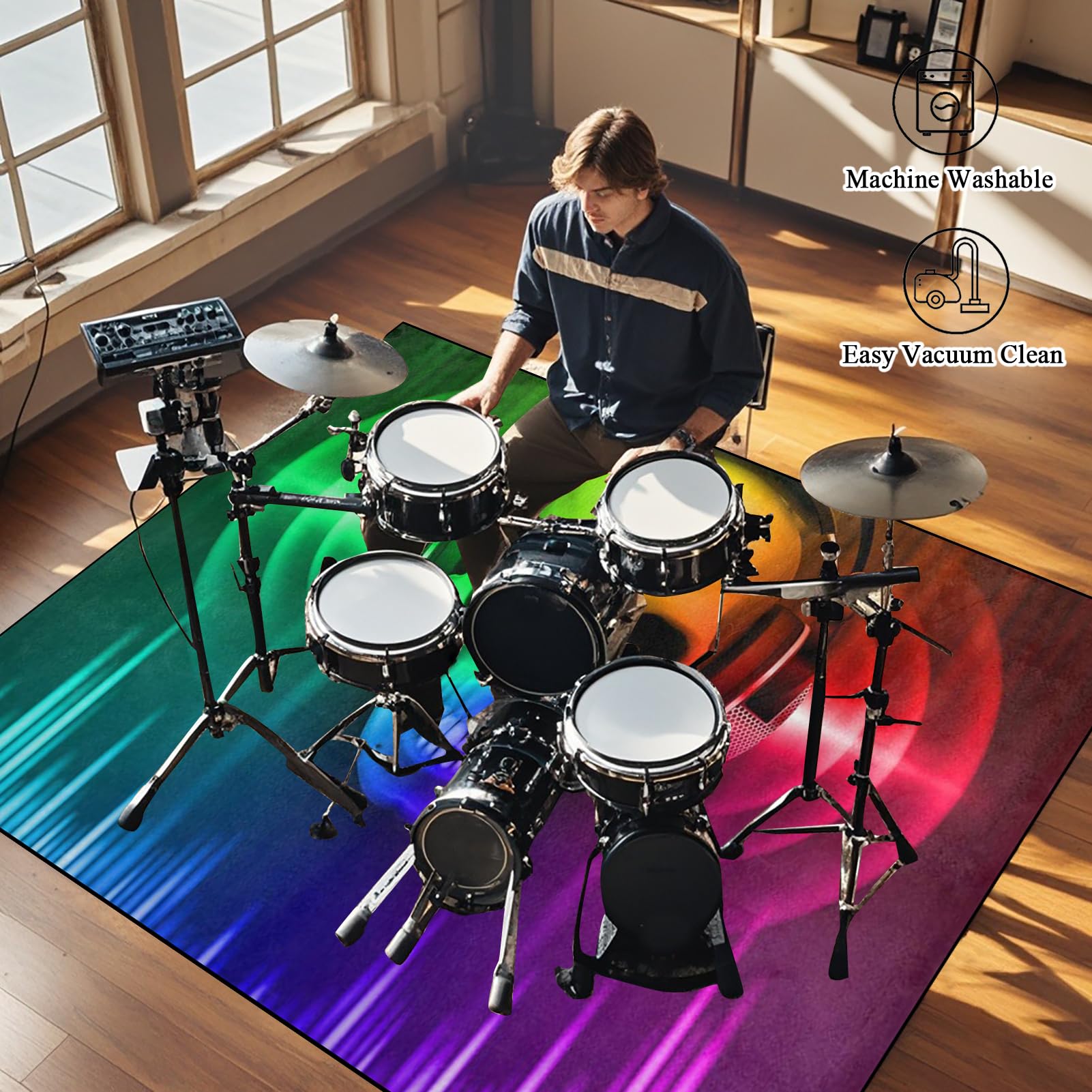 Schallschutz Teppichmatte - Trommel Teppiche Drum Rug Drum Teppich 160 x 140 cm - rutschfeste Drum Matte für Akustik Schlagzeug Drum Kits Bass Drum Elektronisch Snare Klavier Musikinstrumente Teppich