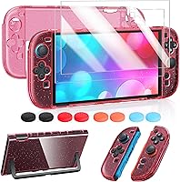Vista 9 de FYOUNG Protective Case for Switch, Slim Hard Shell for Switch Accessories, Scratch&Shock Protection Cover with Screen Protector, 8 Thumb Grip(Clear