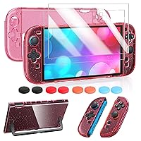 Vista 14 de FYOUNG Protective Case for Switch, Slim Hard Shell for Switch Accessories, Scratch&Shock Protection Cover with Screen Protector, 8 Thumb Grip(Clear