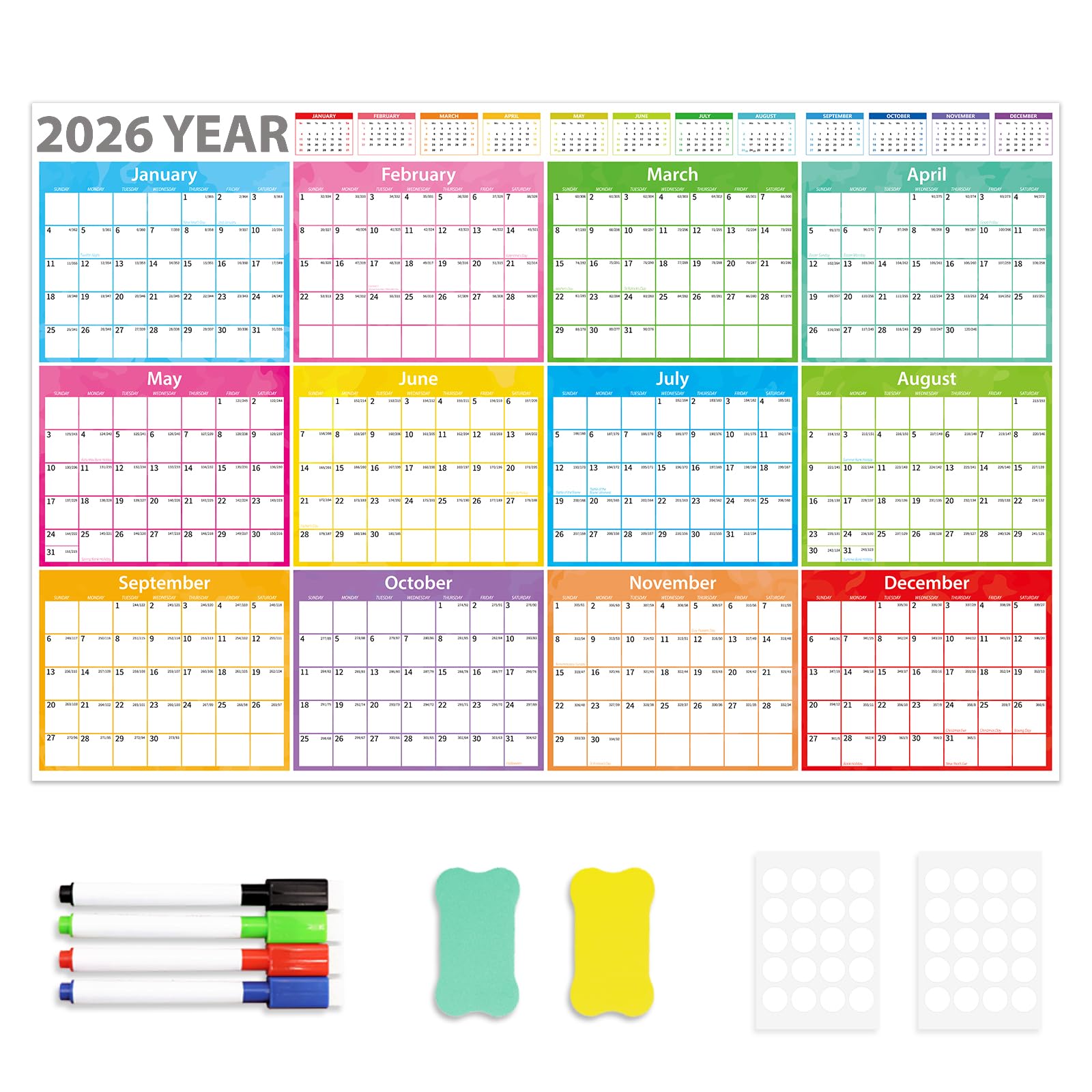 FindFunFine 2026-2027 Wall Calendar Uk - Extra Large Academic Wall Planner For Office & Home - Year Planner 2026-2027 Ideal For Teachers,Work & Family Planning Landscape