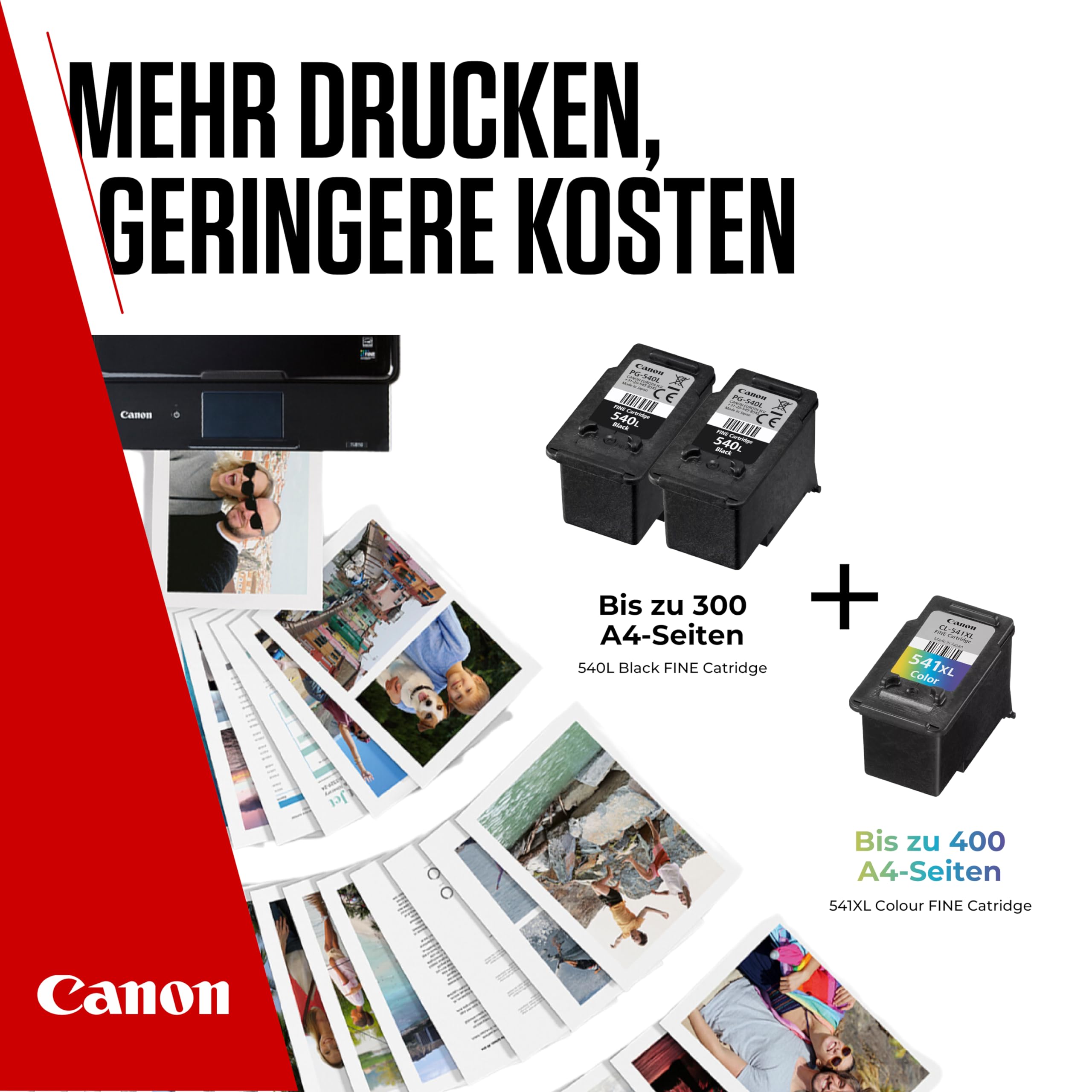 Canon Tinte & Papier Multipack - PG-540L/CL-541XL Original Druckerpatronen 3er-Pack (2 x Schwarz L, 1 x Farbe XL) - Kompatibel mit PIXMA Druckern