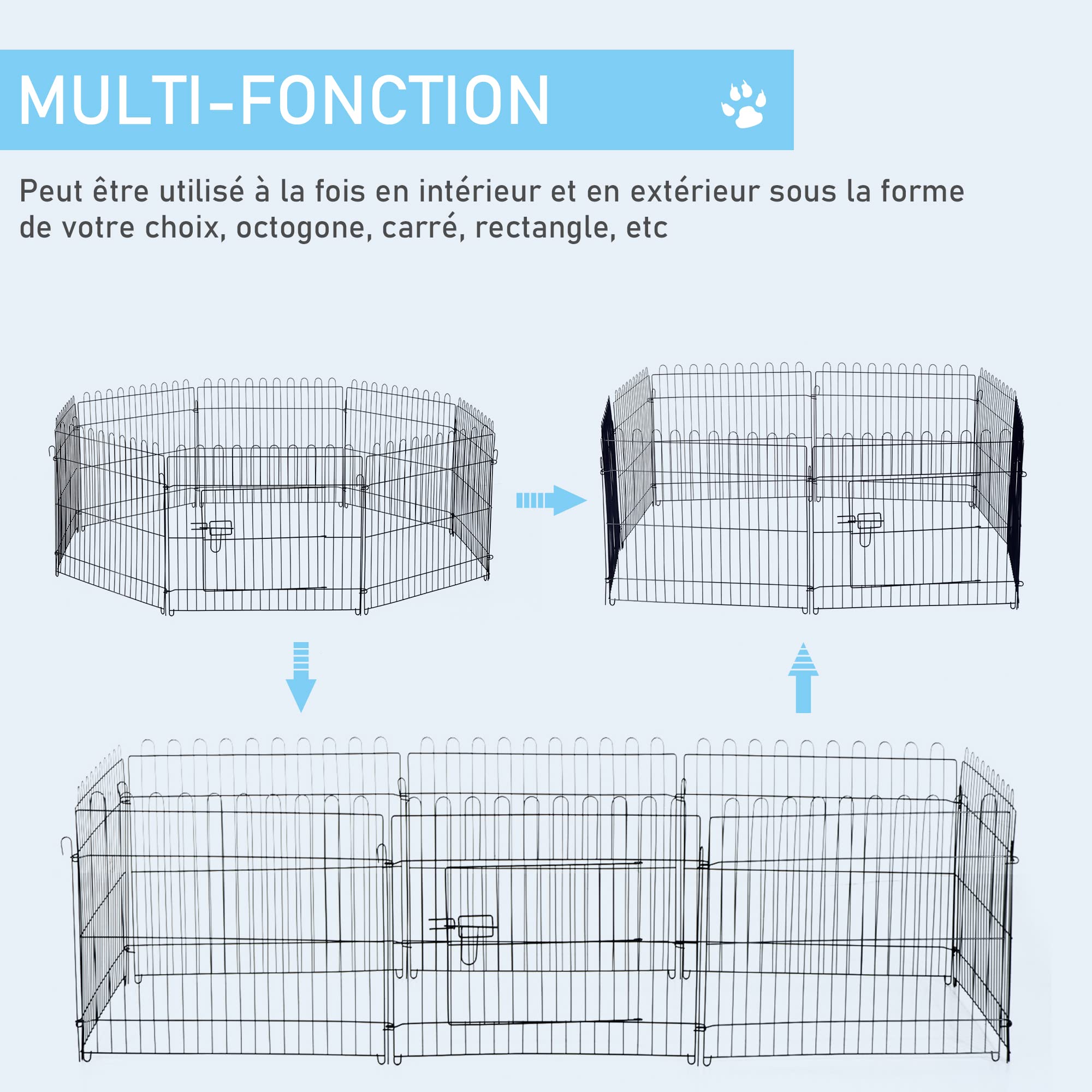 PawHut Parc enclos Chiots Animaux domestiques pour Chiens Lapins rongeurs Petits Animaux intérieur et extérieur diamètre 180 cm 8 Panneaux 71 x 61 cm Noir