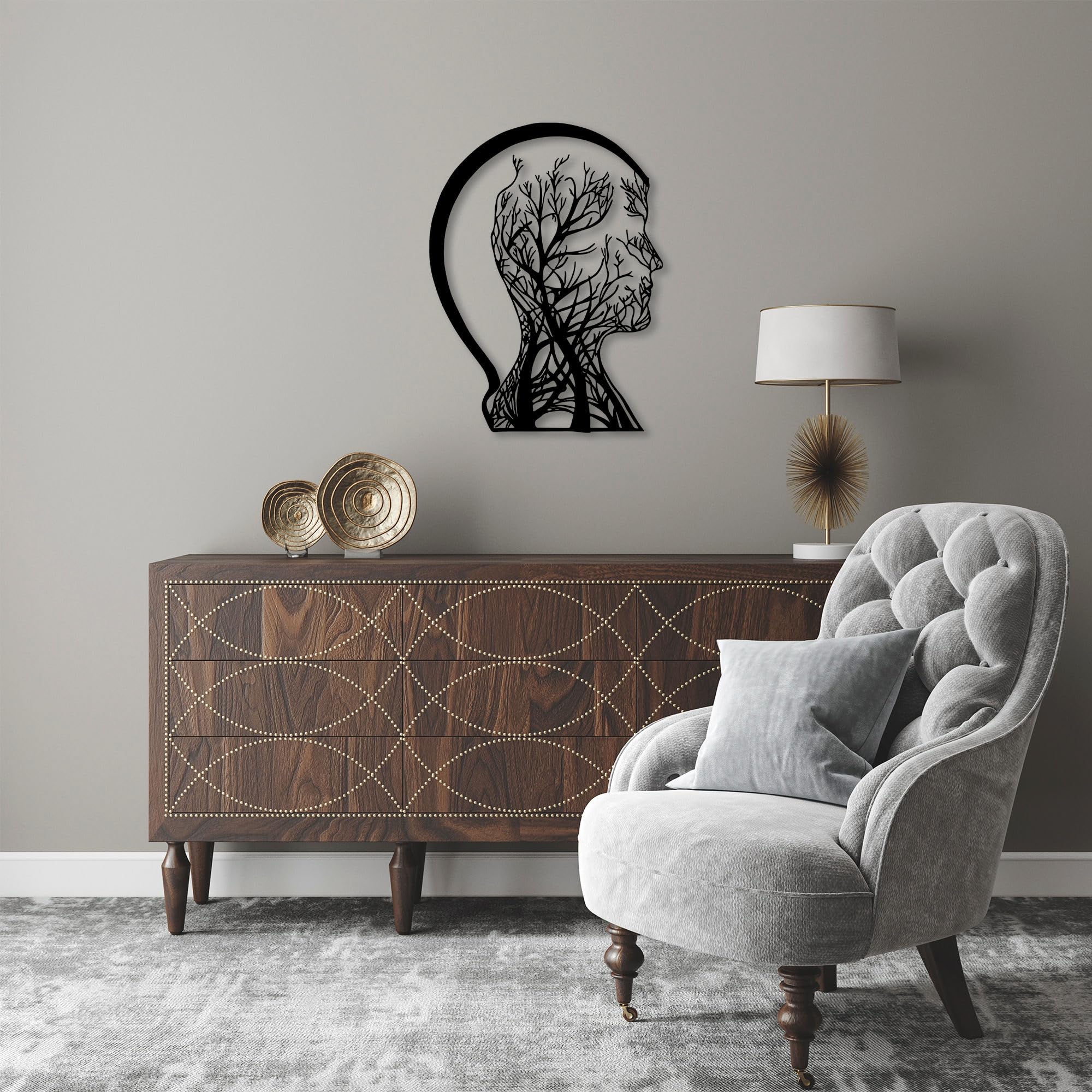 Accessoire mural métal noir 52x70cm | Décoration moderne filaire
