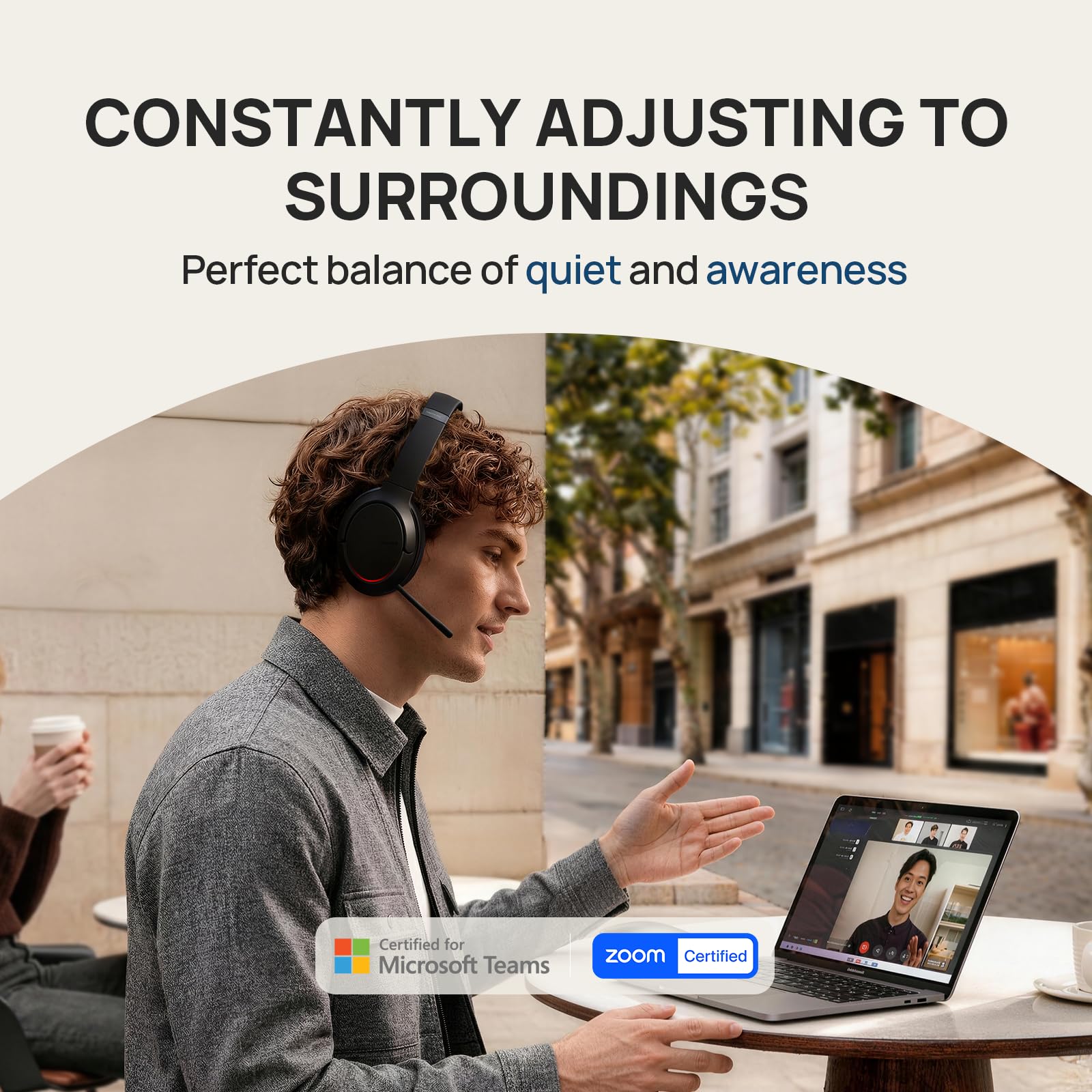 Yealink BH78 Bluetooth Headset mit Lärmschutz Mikrofon, Kopfhörer Over Ear für Homeoffice, Zoom/Teams Zertifiziert, Adaptive ANC für Büro Computer, Kopfhörer Kabellos mit USB-C/A und Dockingstation