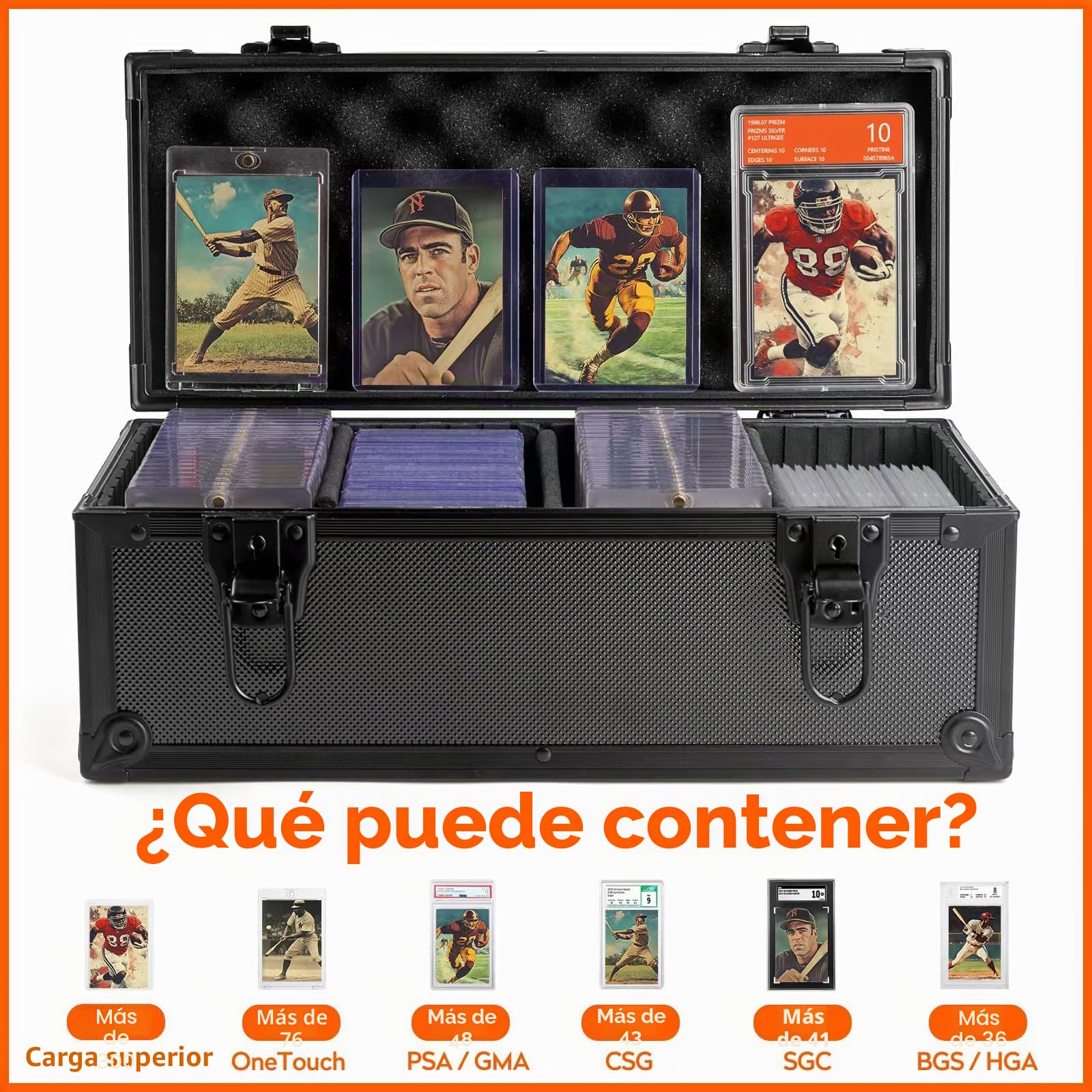 Top Loader Caja de Almacenaje con Cerradura de Llave, Caja de Almacenamiento para Cartas Calificadas - Almacena hasta 300+ Top Loaders, 76 One Touch (35pt), 48 PSA/GMA, 43 CSG, 41 SGC, 36 HGA