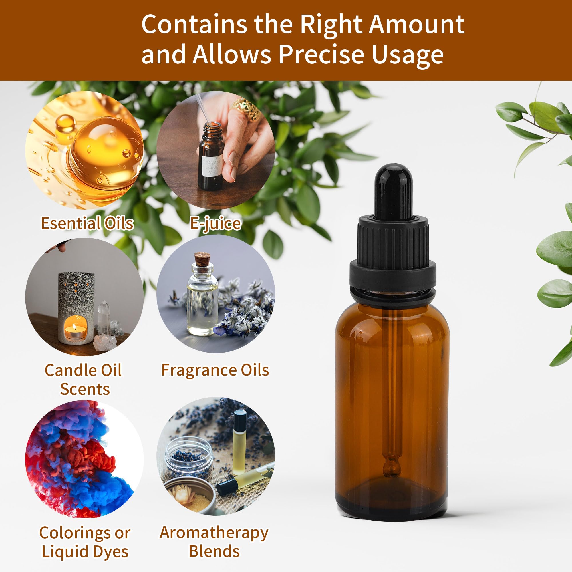 24 botellas cuentagotas de vidrio ámbar de 60 ml con pipeta, botella cuentagotas de pipeta de 2 onzas, botella cuentagotas de vidrio recargable para aceites esenciales, perfumes, líquidos