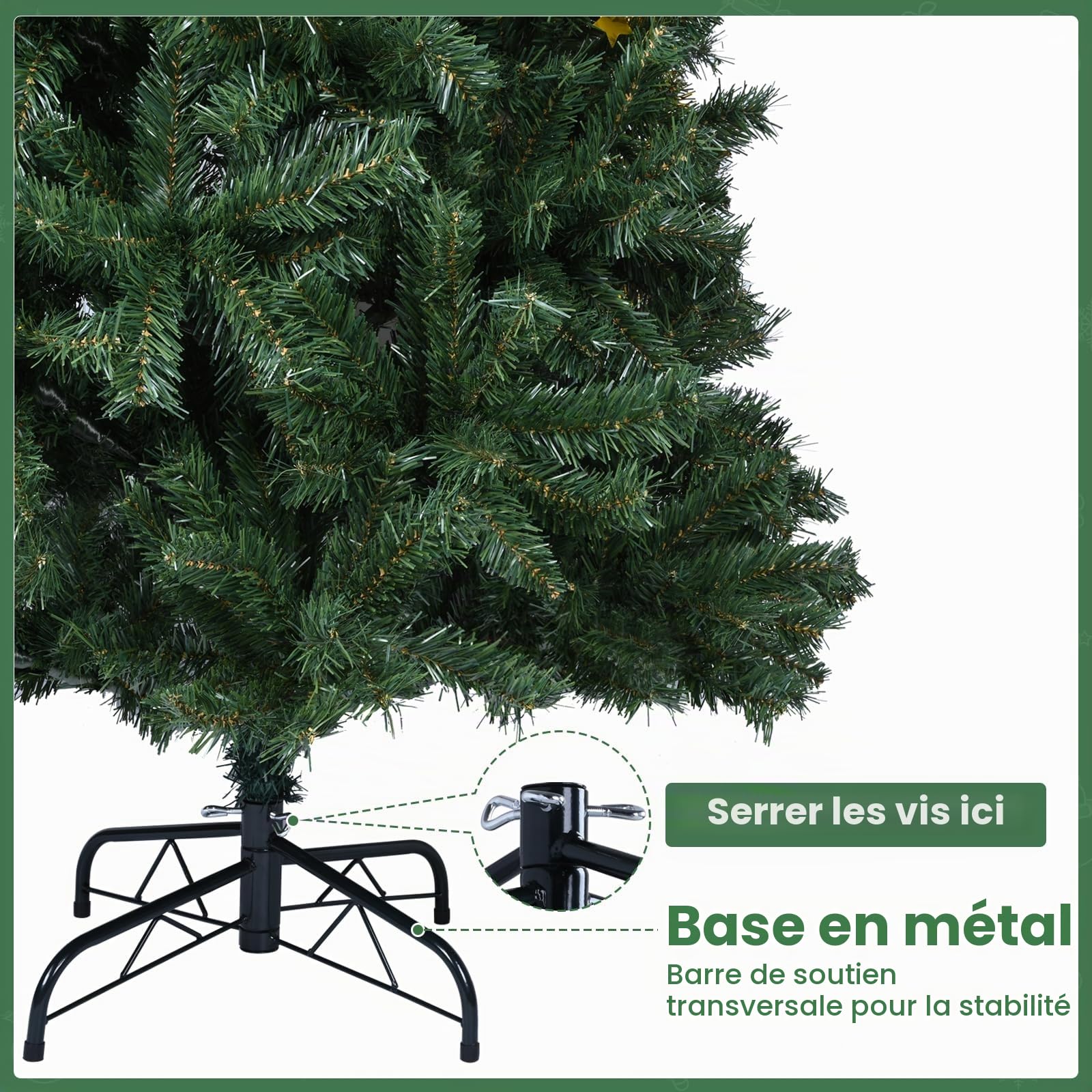 YEAUPE PRO Sapin de Noël Artificiel 180cm en PVC, 800 Branches, Montage 3 Sections, Gain de Place, Pied Métallique Stable (Ø 105 cm)