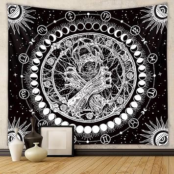 Tapzen Gothic Moon Phase Tarot Tapestry for Bedroom Aesthetic - Black and White Horror Wall Hanging 40 x 30 inches