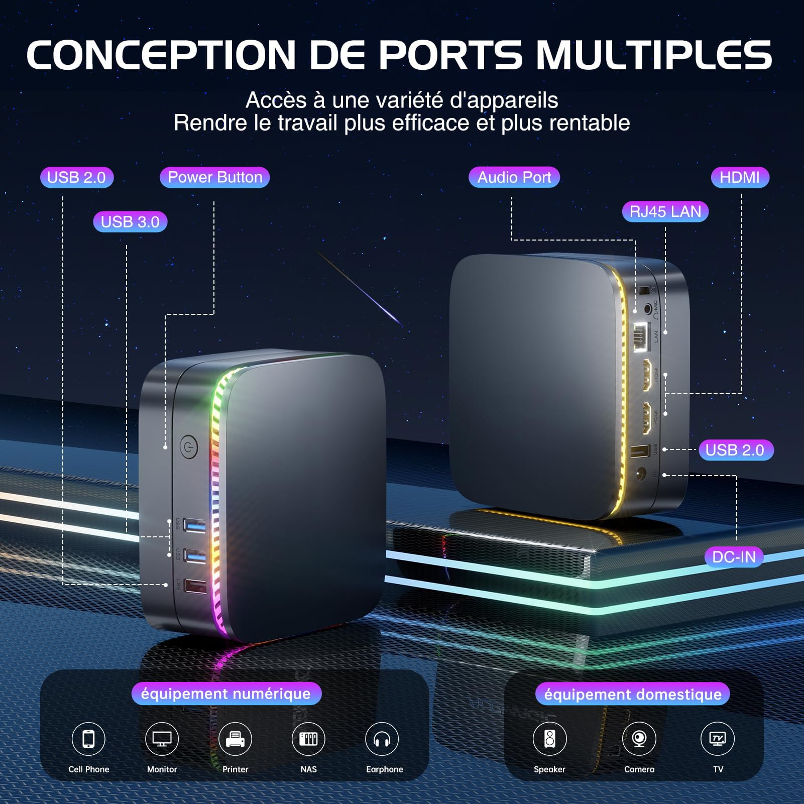Générique Mini PC, 12th Alder Lake N-95 (up to 3.40 Ghz), 16GB DDR4 512GB SSD Mini Computer with Win 11 Pro | WiFi 5 | BT 4.2 | 4K UHD | RGB | RJ45, for Office Home Theatre