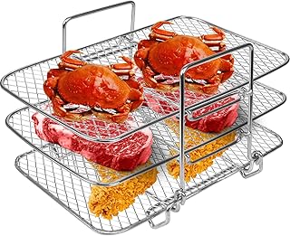 Air Fryer Rack for Ninja Dual Air Fryer, Multi-Function Three Layer Stackable Air Fryer Rack Compatible with Ninja Fryer, Dual Air Fryer Dehydrator Rack, 304 Stainless Steel Air Fryer Accessory