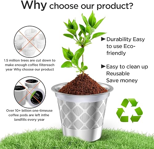Miniatura 4 de Filtros de café reutilizables de acero inoxidable, filtro universal de acero inoxidable recargable K Cups para cafeteras K 2.0 y 1.0 (2)