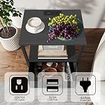 TUTOTAK End Table with Charging Station, Side Table with 2 USB Ports and Outlets, Nightstand with Cloth Drawer, Set of 2, Couch Table, Black TB01BK052CA