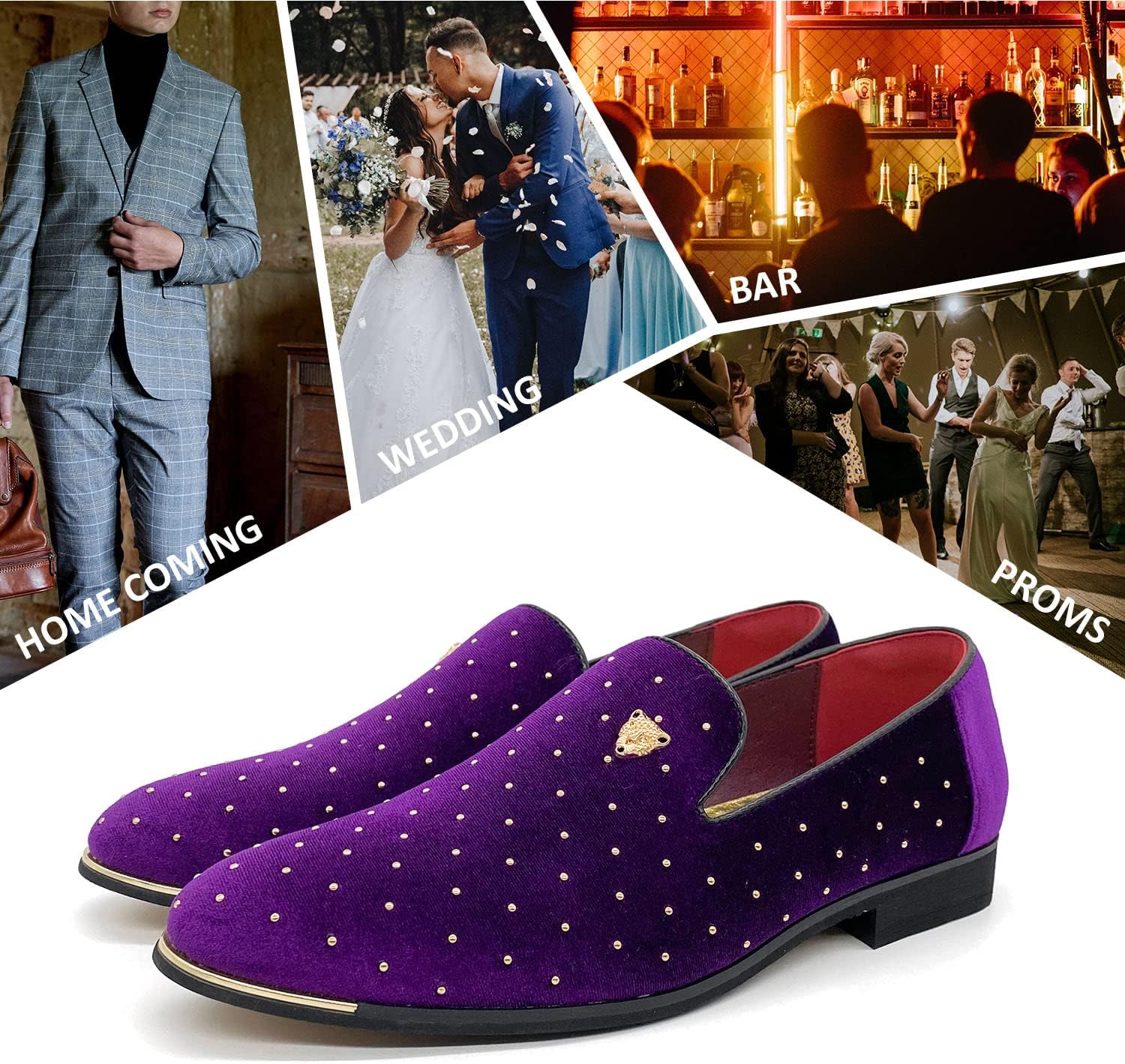 CMM Men's Pointed Toe Rivet Dress Shoes Glitter Modern Metallic Slip On Loafers Plus Size - Image 6