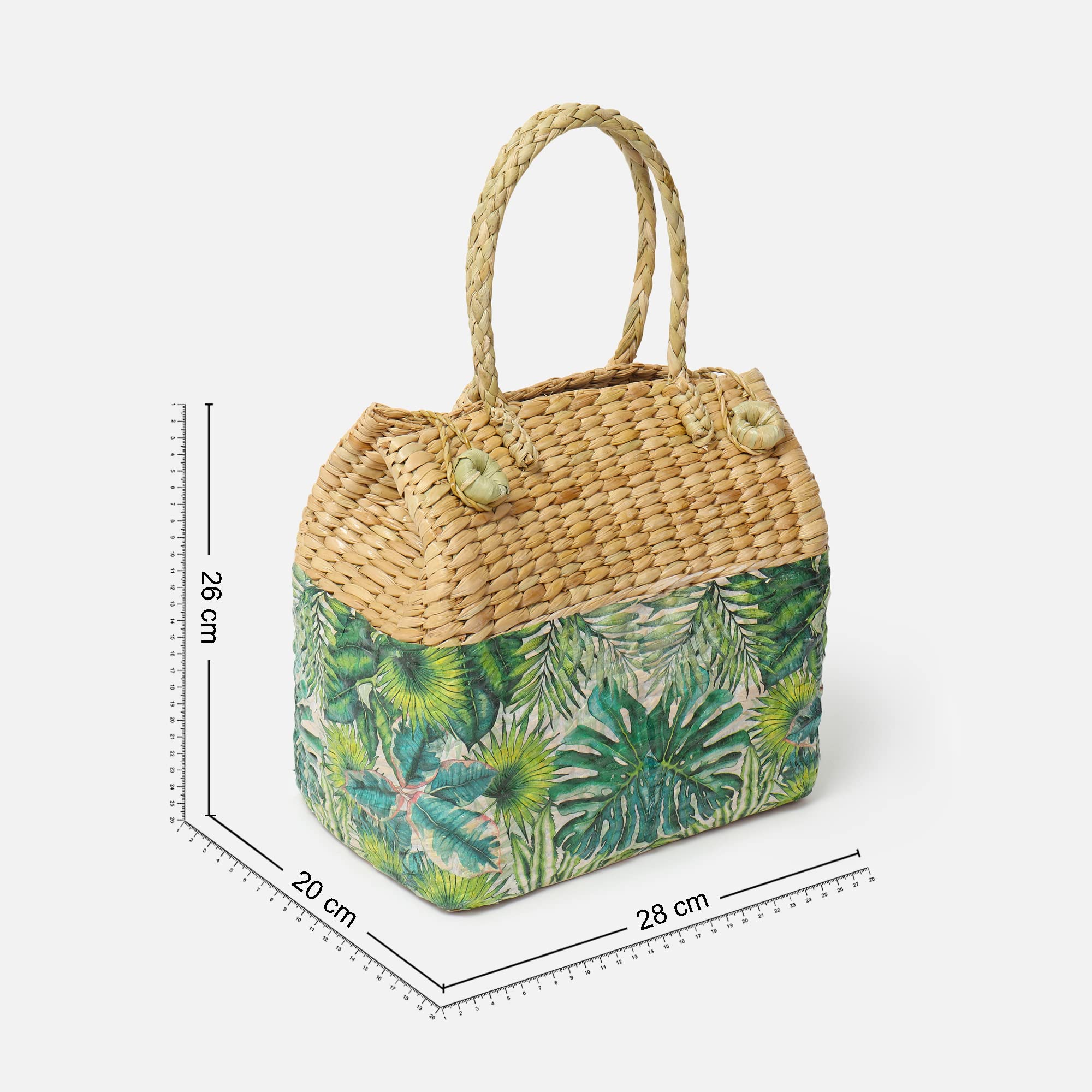 Habere India-All the Cultures Fabricating India Picnic Baskets | Lunch Basket | Wicker Gift Hamper| Seagrass Picnic Basket | Jute Tiffin Tote Bag - Rectangular, Multi (Design 02- L28 x W20 x H26 cm) 3