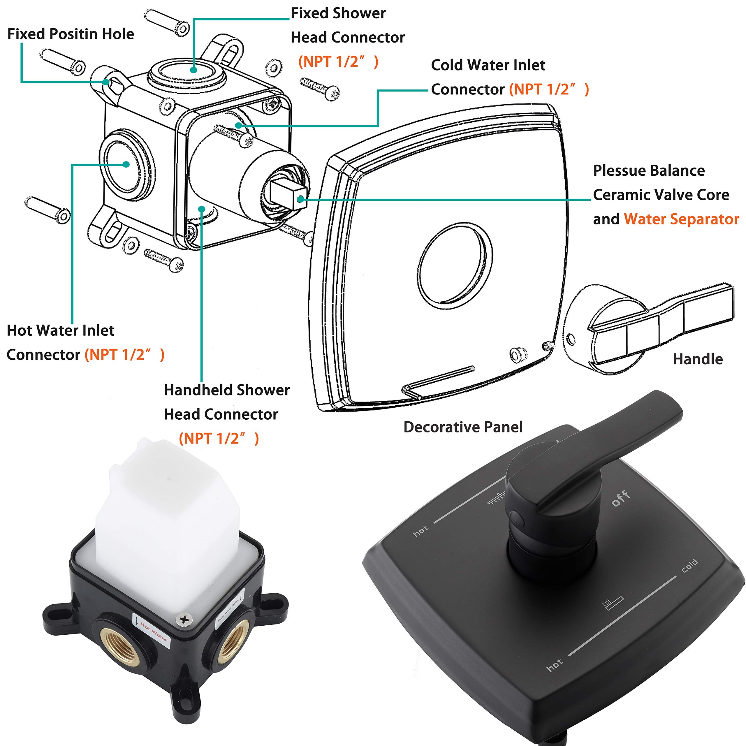 SOOOHOT Black Shower Faucet Set, Shower Systems with Rain Shower and Handheld, Matte Black Shower Fixtures with 10 Inch Black Shower Head, Bathroom Shower Faucet Set (Valve Included)