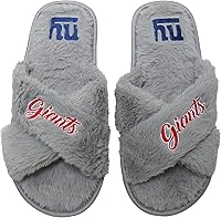 Vista 15 de FOCO Pantuflas deslizantes cruzadas mullidas con logotipo de texto del equipo NFL para mujeres
